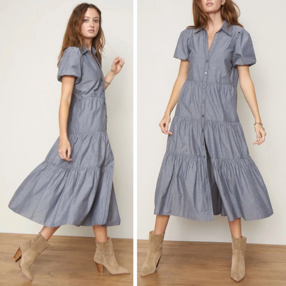 Brochu Walker Havana Midi Dress Washed Slate Grey Neutral Modest Cottagecore